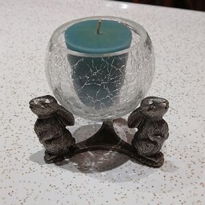 Silver Metal Rabbit Candle Holder
